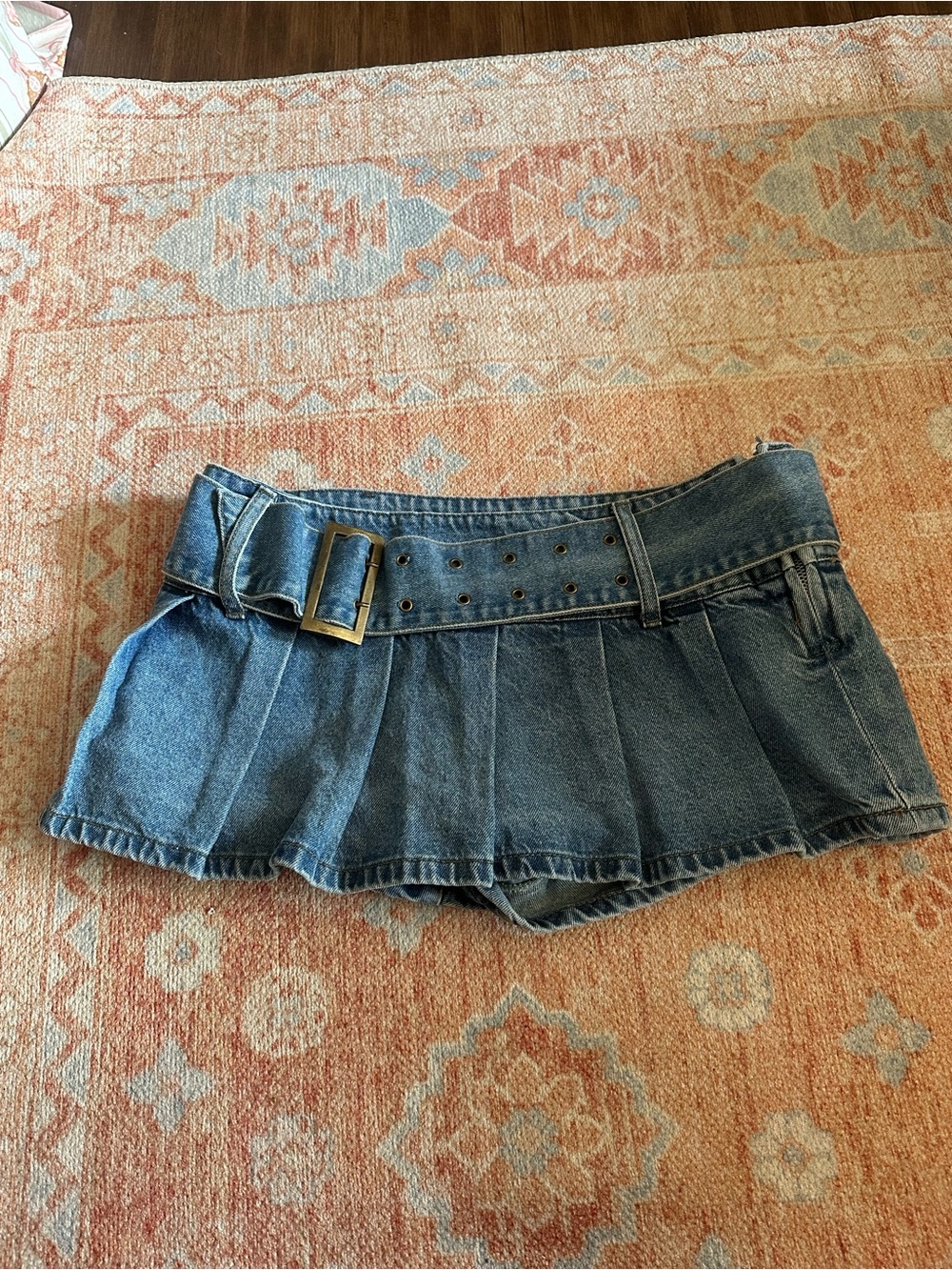 Edikted denim pleated low rise micro skirt skort preppy going out Y2K size Large - Picture 4 of 8